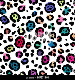 Vector seamless leopard print. Animal skin pattern. Spots of wild animals hand painted watercolor ornament. Candy crash tones. Stock Vector