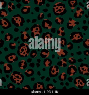 Vector seamless leopard print. Animal skin pattern. Spots of wild animals hand painted watercolor ornament. Brown and green tones. Stock Vector