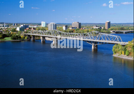 View Of Hull, The Ottawa River, and the Alexandra Bridge, Hull-Ottawa, Quebec, Canada Stock Photo