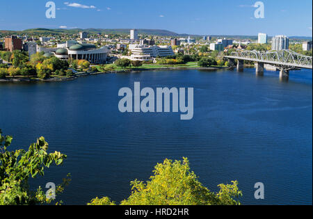 View Of Hull, The Canadian Museum Of Civilization, The Ottawa River, and the Alexandra Bridge, Hull-Ottawa, Quebec, Canada Stock Photo