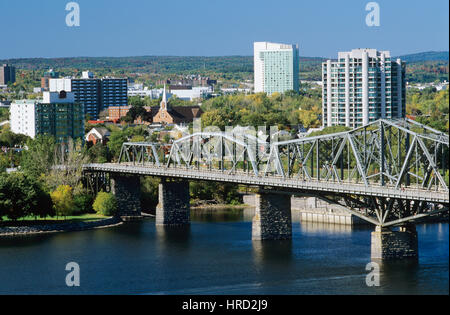 View Of Hull, The Ottawa River, and the Alexandra Bridge, Hull-Ottawa, Quebec, Canada Stock Photo