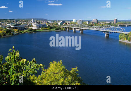 View Of Hull, The Canadian Museum Of Civilization, The Ottawa River, and the Alexandra Bridge, Hull-Ottawa, Quebec, Canada Stock Photo