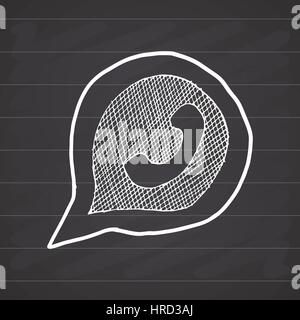 Phone handset in speech bubble hand drawn icon, vector illustration on chalkboard background. Stock Vector
