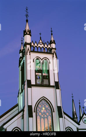 Historic Saint John's Anglican Church at dusk, Lunenburg, Nova Scotia, Canada Stock Photo