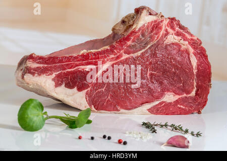 Fresh Raw Beef bone ribon white Stock Photo
