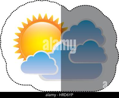 color sticker sun with clouds icon Stock Vector