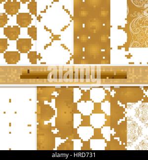 Eastern seamless patterns. Set in gold white colors. Stock Vector