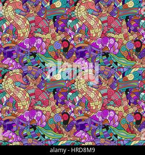 Colorful cartoon hand-drawn doodles. Under water life. Vector Stock Vector