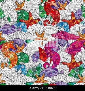 Colorful cartoon hand-drawn doodles. Under water life. Vector Stock Vector