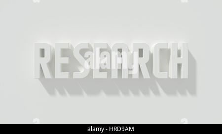 Research white text on white background with shadows. 3d concept render illustration Stock Photo