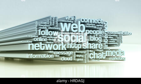 word cloud with terms about social web (3d render) Stock Photo