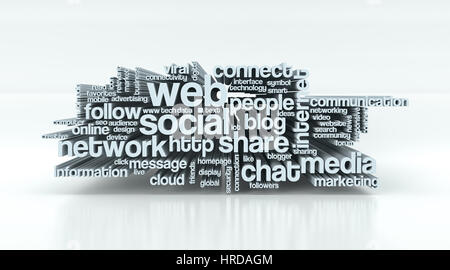 word cloud with terms about social web (3d render) Stock Photo