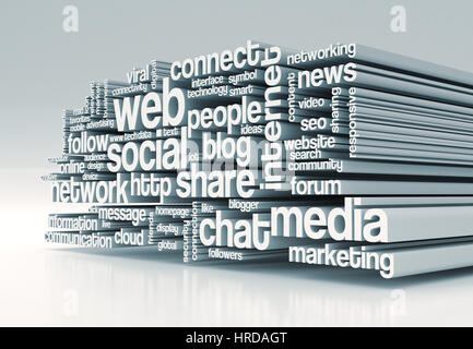 word cloud with terms about social web (3d render) Stock Photo