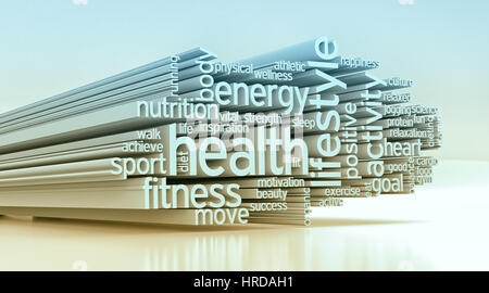 word cloud with terms about health and wellness (3d render) Stock Photo