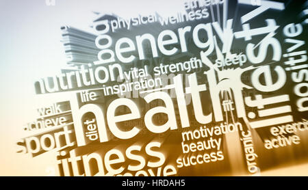 word cloud with terms about health and wellness (3d render) Stock Photo