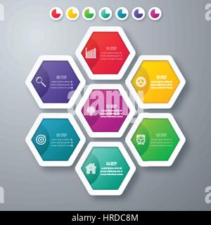 Vector illustration infographics seven hexagons Stock Vector