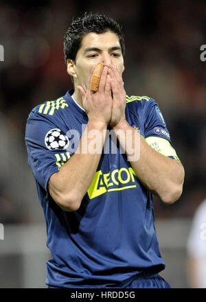 Ajax Amsterdam player Luis Suarez reacts during the UEFA Champions League Group G soccer match between AJ Auxerre and Ajax Amsterdam at the l'Abbe Des Stock Photo