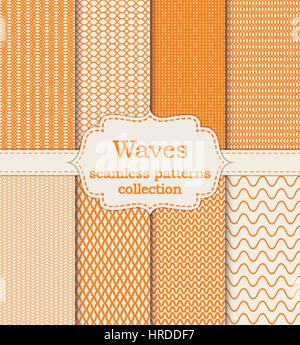 Vector illustration set of seamless patterns waves Stock Vector