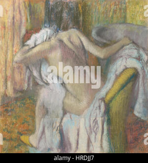 After the Bath, Woman drying herself - Edgar Degas - National Gallery Stock Photo