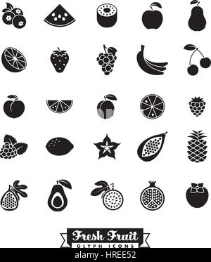 Collection of 25 fruit glyph vector icons Stock Vector