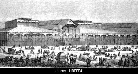 The new market halls in Paris, France, reproduction of an woodcut from the 19th century, 1885 Stock Photo