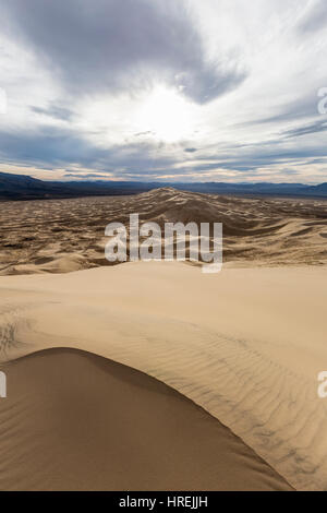 View from the top of Kelso Dunes in the Mojave National Preserve south of Baker, California. Stock Photo