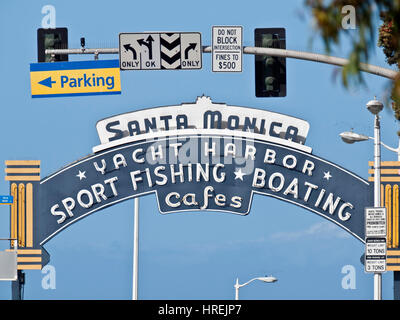 Santa Monica, California, USA - May 26, 2012:  Santa Monica pier entrance sign. Stock Photo