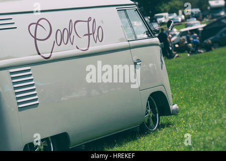 VW Split Screen Volkswagen panel van at a show. England. Vintage retro filter applied Stock Photo