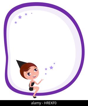 10661583 - cute witch and halloween blank banner. vector cartoon background. Stock Photo