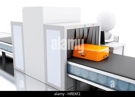 3d renderer illustration. White people with custom scanner at the airport. Security concept. Isolated white background. Stock Photo