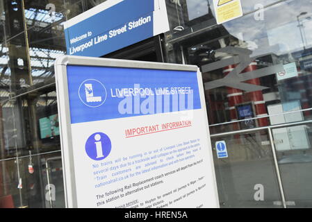 Liverpool, UK, 1st March 2017. A wall collapse which caused bricks and debris to spill onto the track has closed down the main station in Liverpool. N Stock Photo