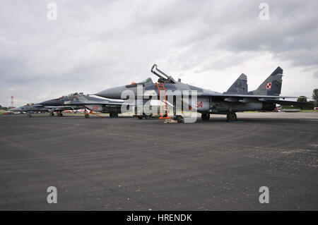 Polish Air Force Mikoyan Gurevich MiG-29 fighter with memorial to jerzy jankiewicz at the Royal International Air Tattoo, Fairford, UK Stock Photo