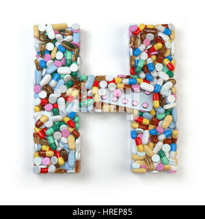 Letter H. Set of alphabet of medicine pills, capsules, tablets and blisters isolated on white. 3d illustration Stock Photo