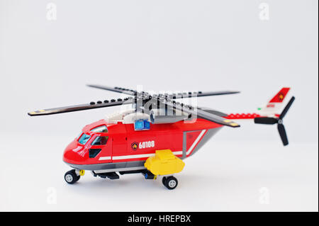 Hai Ukraine March 1 2017 Red helicopter toy from Lego blocks. Lego is a popular line of construction toys manufactured by the Lego Group Stock Photo Alamy