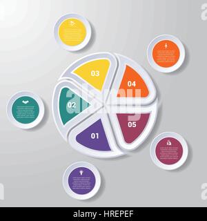 Pie chart or area chart diagram data Elements For Template infographics five position. Business strategy. Stock Vector