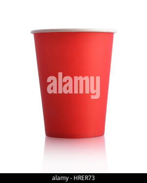 Empty red paper cup isolated on white background Stock Photo