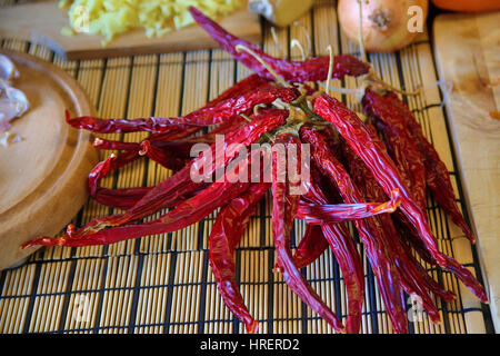 whole dried chillis Stock Photo