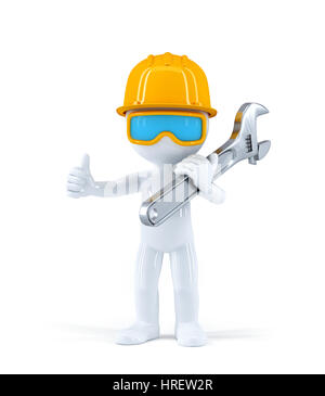 Worker with pipe wrench. Isolated over white background Stock Photo