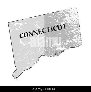 A grunged Connecticut state outline with the date of statehood isolated on a white background Stock Photo
