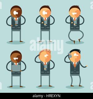 Set of flat business men and their phones Stock Vector