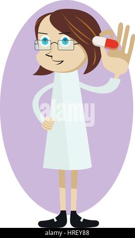 Pharmacist holding in hands pills. Vector flat design illustration isolated Stock Vector