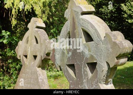 Two Celtic Crosses in a graveyard Stock Photo
