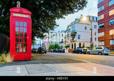 British telephone box with architecture in London Stock Photo