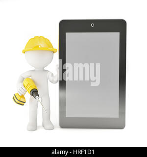 Worker with laptop. Isolated on white Stock Photo