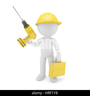 Worker with drill. Isolated on white Stock Photo