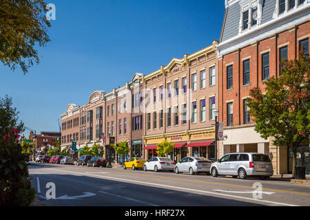 A street scene in downtown Wooster, Ohio, USA. Stock Photo