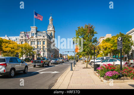 A street scene in downtown Wooster, Ohio, USA. Stock Photo