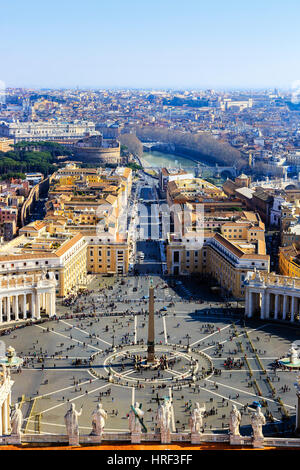 High View over St Peters square, Piazza di San Pietro, Vatican City, Rome, Italy