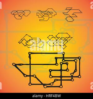 Set of six Mechanical schemes, vector engineering drawing with geometric parts mechanism. Futuristic industrial project can be used in web design and as wallpaper Stock Vector