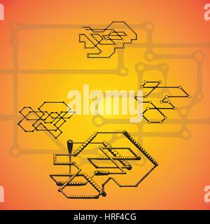 Set of 4 Mechanical schemes, vector engineering drawing with geometric parts mechanism. Futuristic industrial project can be used in web design and as wallpaper Stock Vector